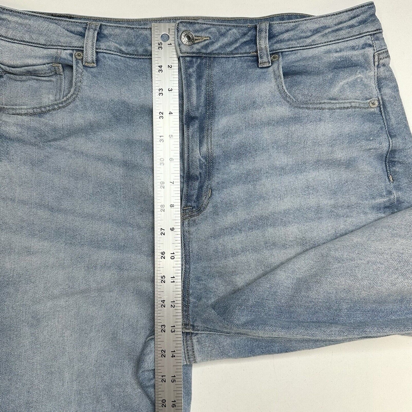 American Eagle Jeans Womens 16 Short Mom Straight High Rise Stretch Blue Denim