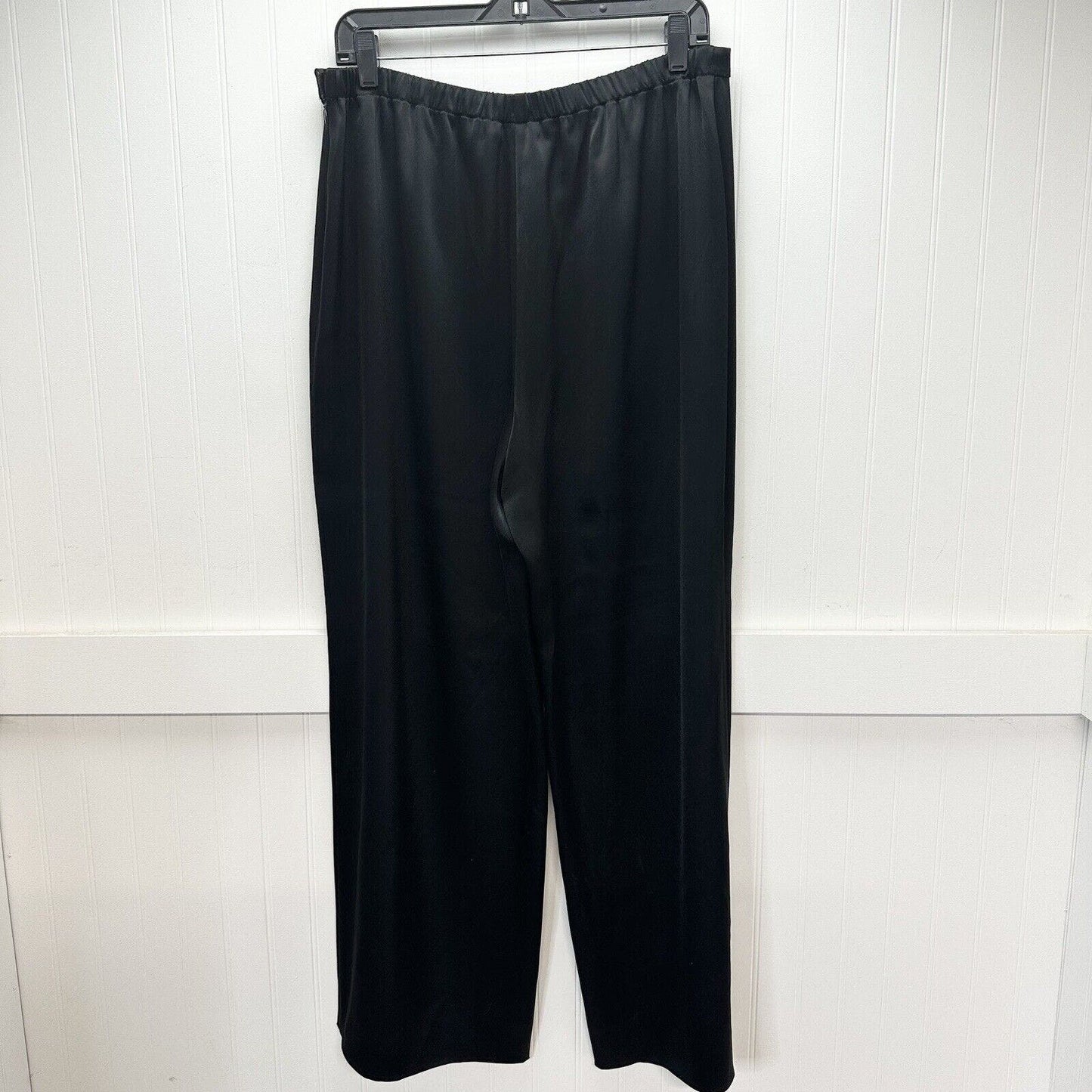 St John Pants Women 12 Caviar Kate Satin Wide Leg Black High Rise Side Zip Dress