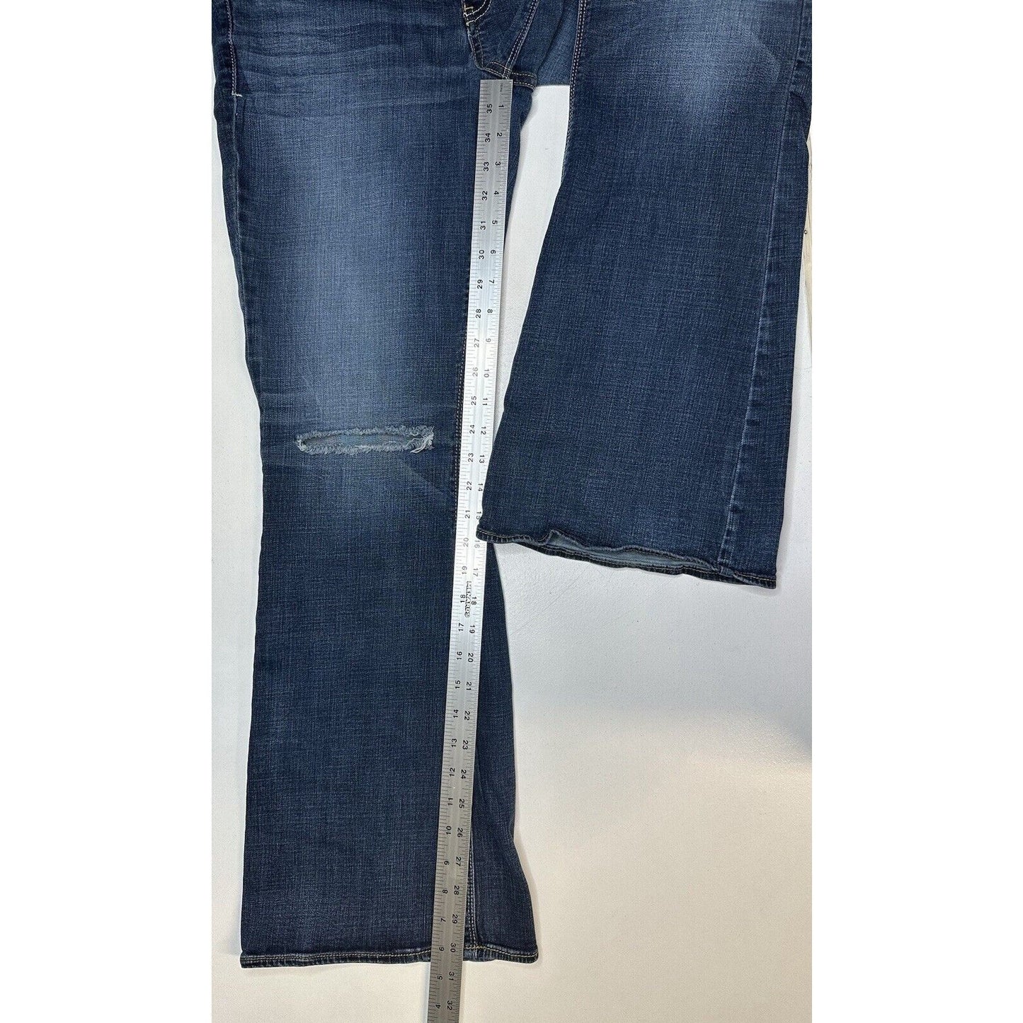 American Eagle Jeans Womens 12 Artist Flare Blue Stretch Denim Distress Western