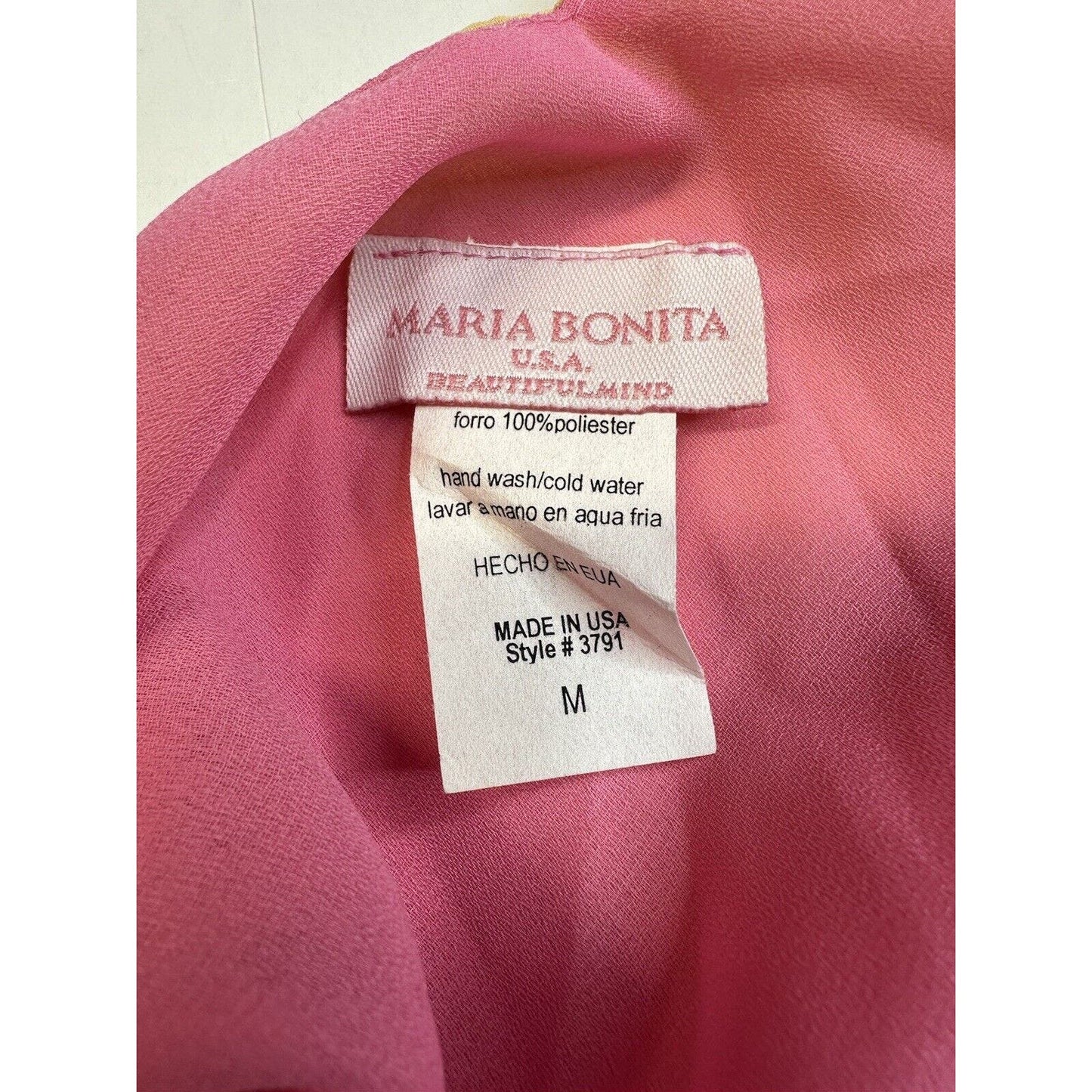 Maria Bonita Dress Womens Medium Pink Rainbow Vintage Asymmetrical *Flaw NEW