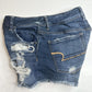 American Eagle Hi Rise Shortie 8 Super Stretch Blue Jean Denim Distress Crochet