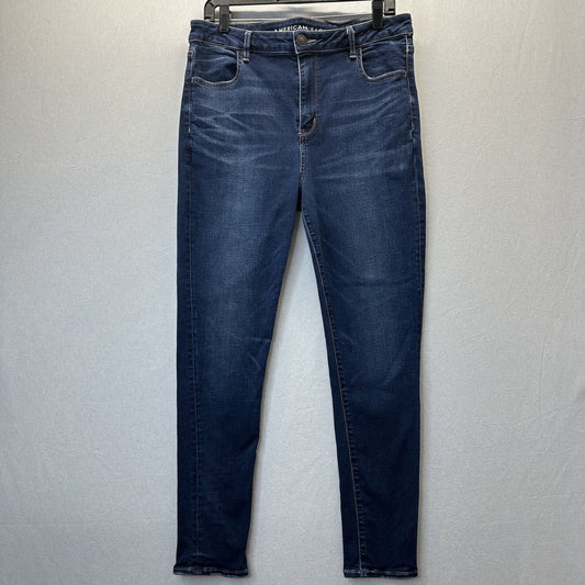 American Eagle Jeans Womens 16 Hi Rise Jegging Super Stretch Blue Denim Distress