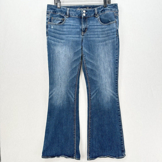 American Eagle Jeans Womens 14 Artist Flare Blue Denim Distress Cowboy Western