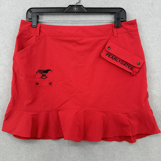 Pearly Gates Golf Skort Womens US 12 Pickleball Red Ripstop Skirt/Shorts EUC