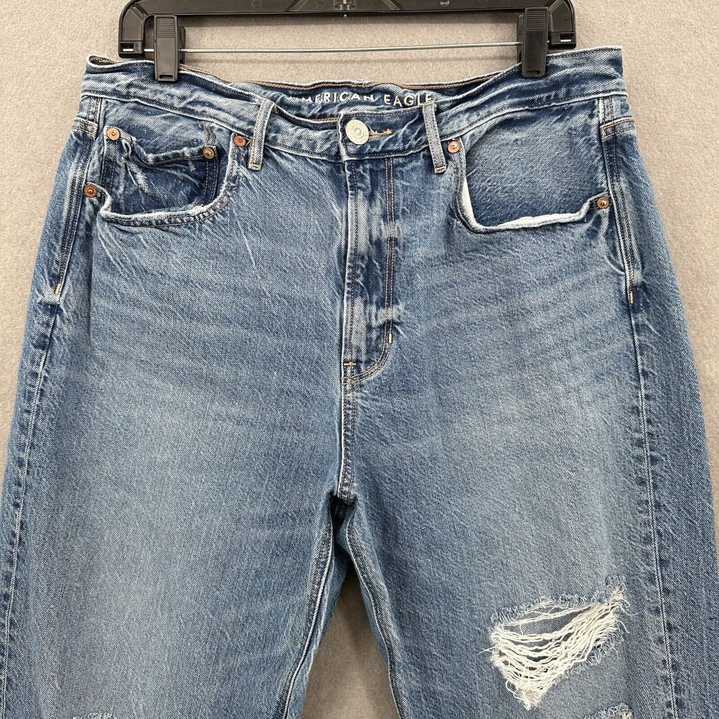 American Eagle Jeans Womens 12 Short 90s Boyfriend High Rise Blue Denim Distress