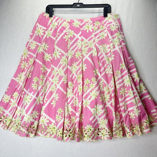 Lilly Pulitzer Skirt Womens 14 Pink Green Pleats Embroidery Floral Coastal *Mark