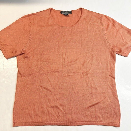 Mark Shale Top Womens Large Orange Silk Short Sleeve Knit Stretch Crewneck Shirt