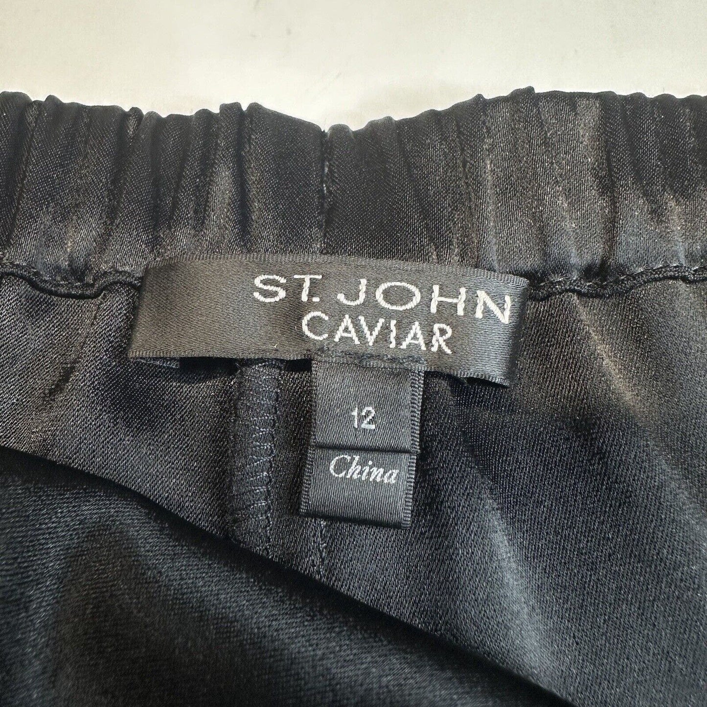 St John Pants Women 12 Caviar Kate Satin Wide Leg Black High Rise Side Zip Dress