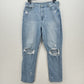 American Eagle Jeans Womens 14 Long Mom High Rise Blue Denim Distressed *Spot