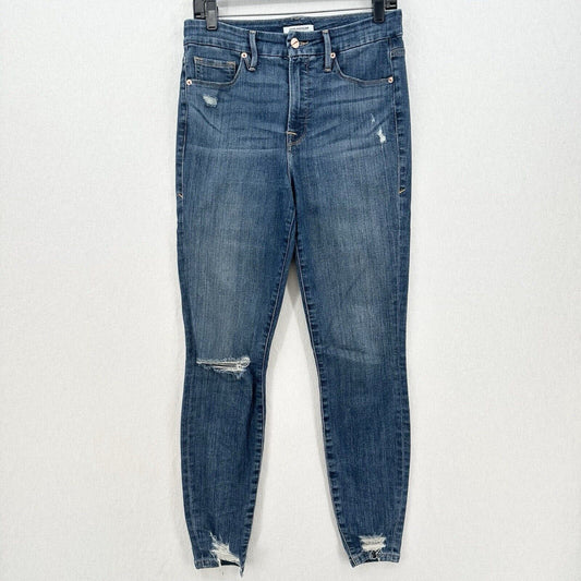 Good American Jeans Women 6 28 Good Waist Skinny High Rise Blue Denim Distressed