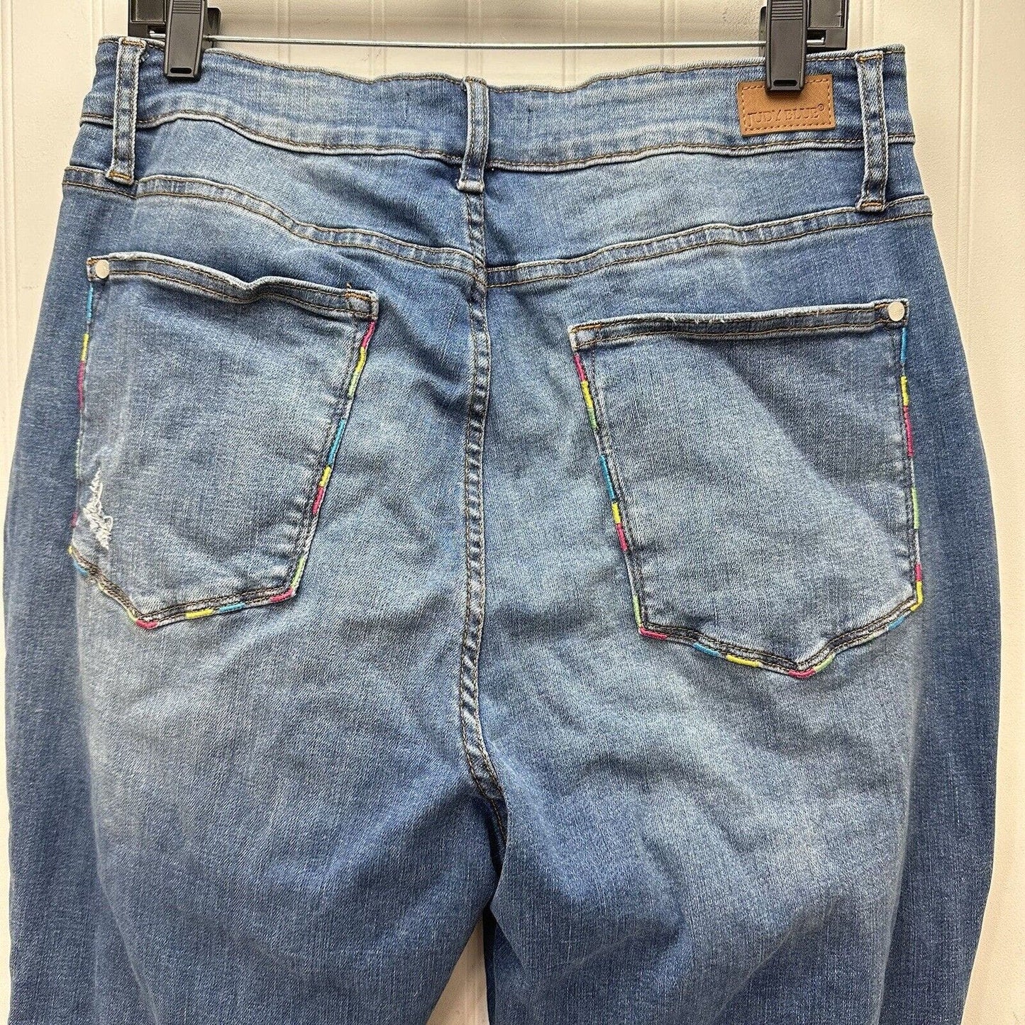 Judy Blue Jeans Womens 16W Skinny High Waist Stretch Denim Rainbow Embroidery