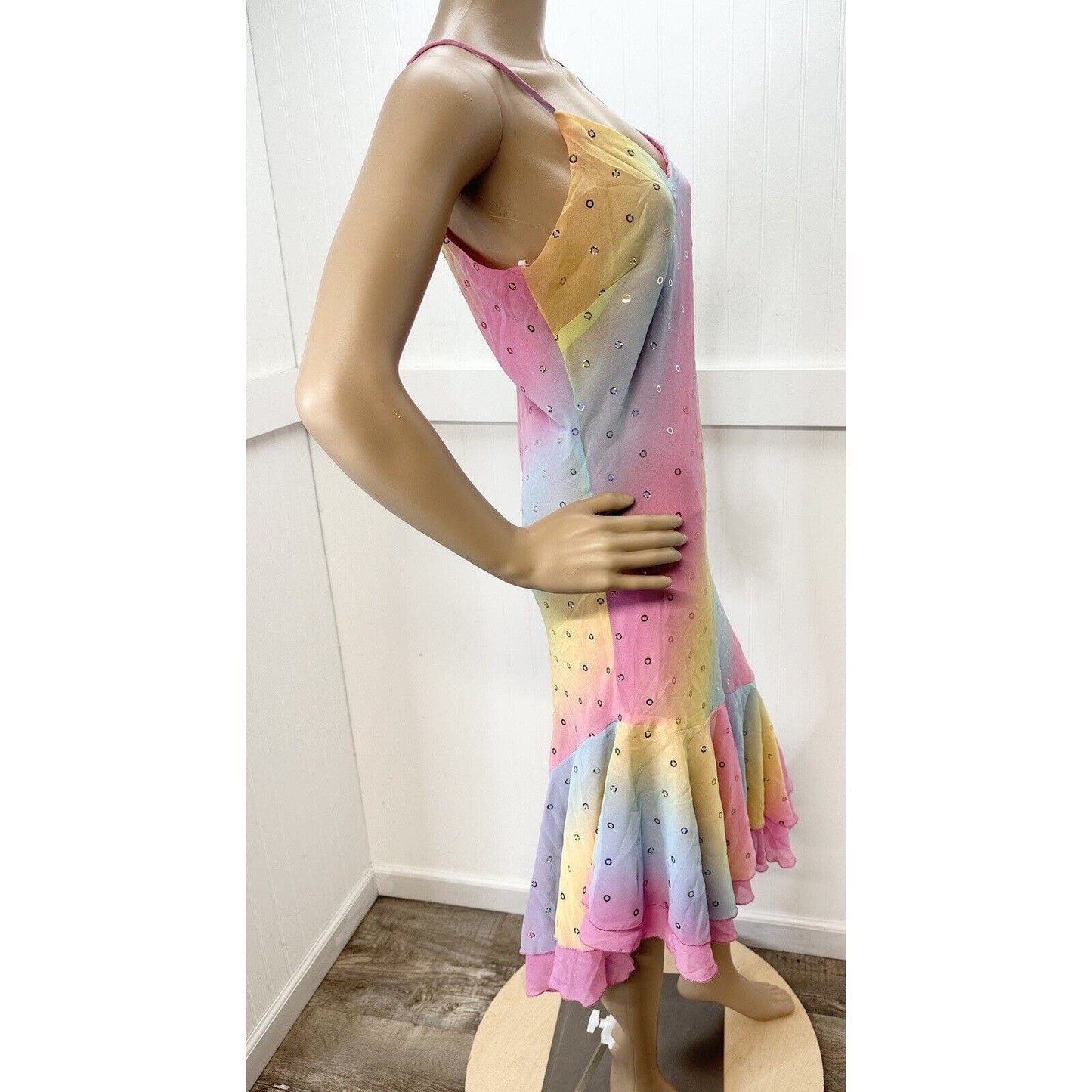 Maria Bonita Dress Womens Medium Pink Rainbow Vintage Asymmetrical *Flaw NEW
