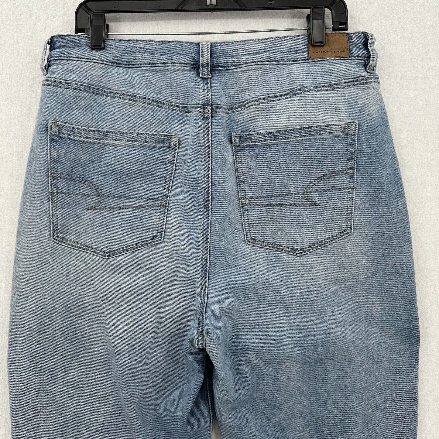 American Eagle Jeans Womens 16 Short Mom Straight High Rise Stretch Blue Denim