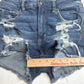 American Eagle Hi Rise Shortie 8 Super Stretch Blue Jean Denim Distress Crochet