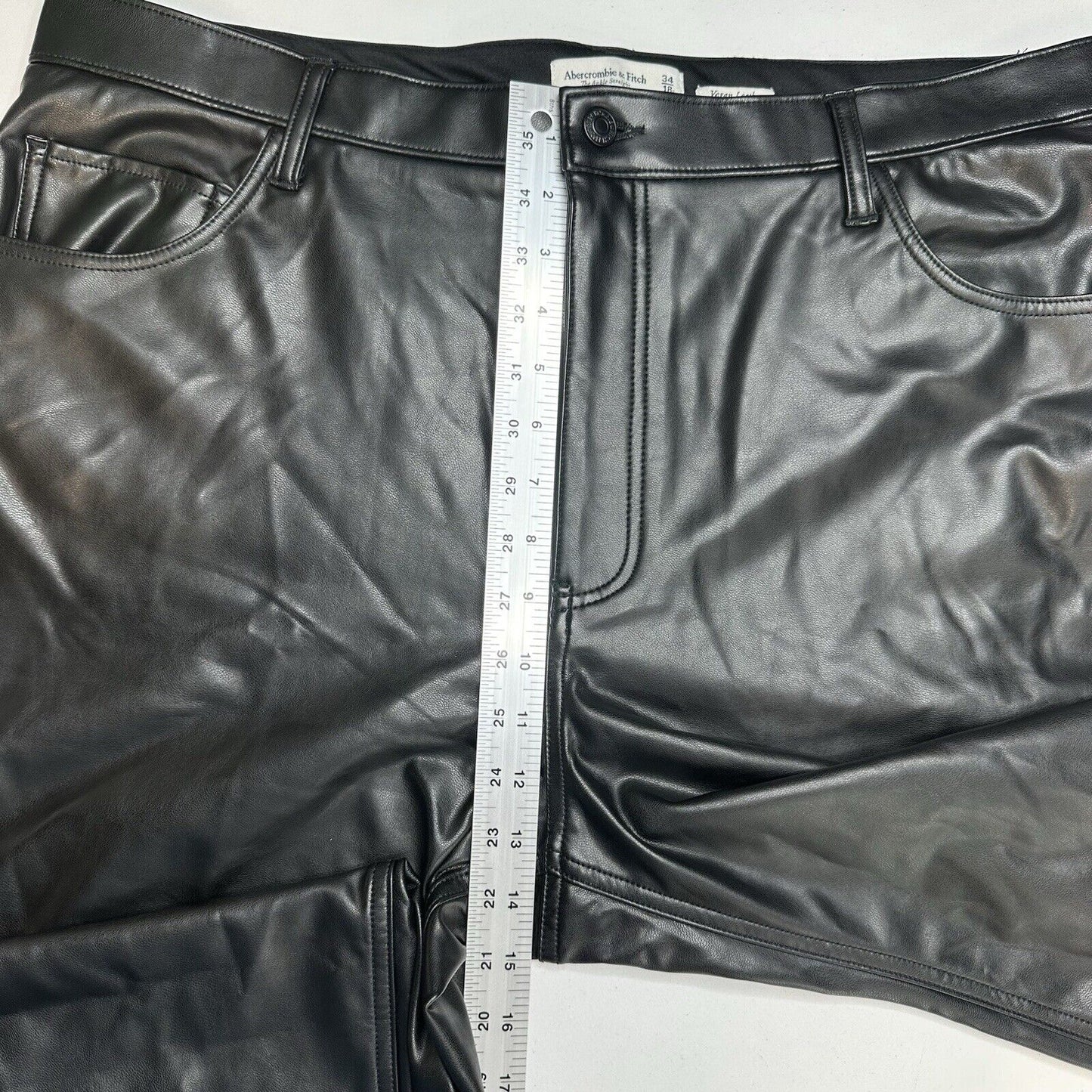 Abercrombie Fitch Pant 34 18 Faux Leather Ankle Straight Ultra Hi Rise Curve EUC