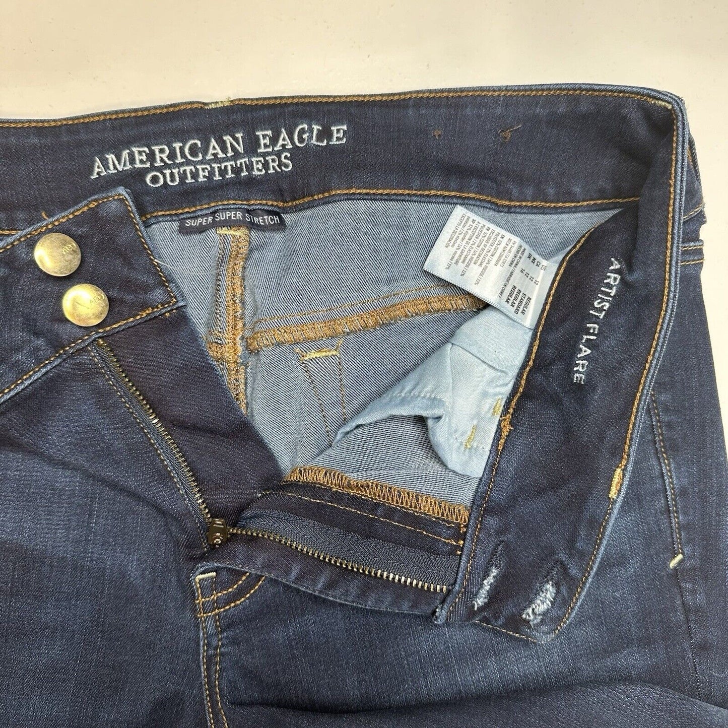 American Eagle Jeans Womens 12 Artist Flare Blue Stretch Denim Dark Western EUC