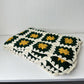 Vintage Granny Square Afghan Hand Crochet Green & Gold Blanket Roseanne 42 X 60