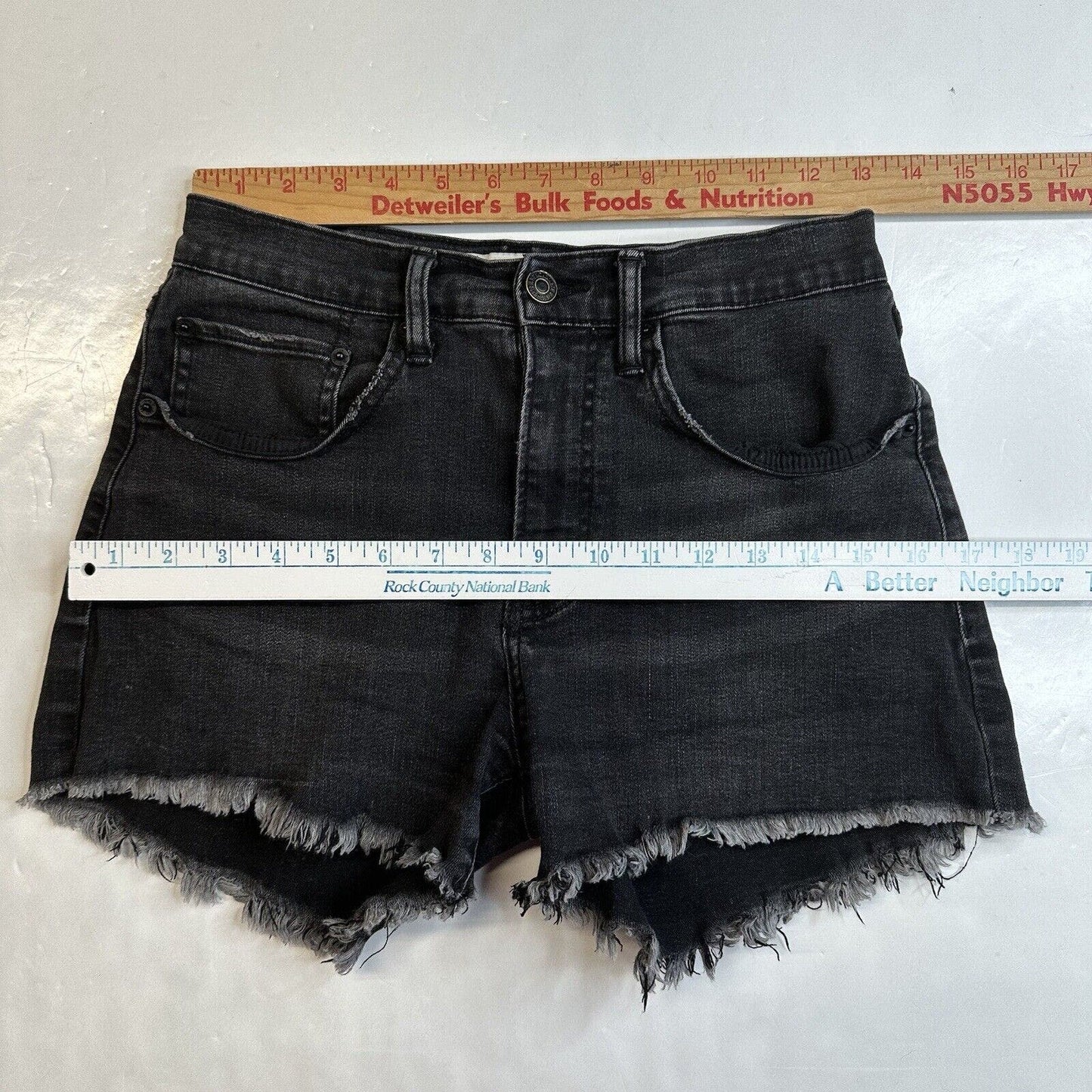 Abercrombie Fitch Shorts Womens 26/2 Faded Black Boyfriend Midrise Denim Fray