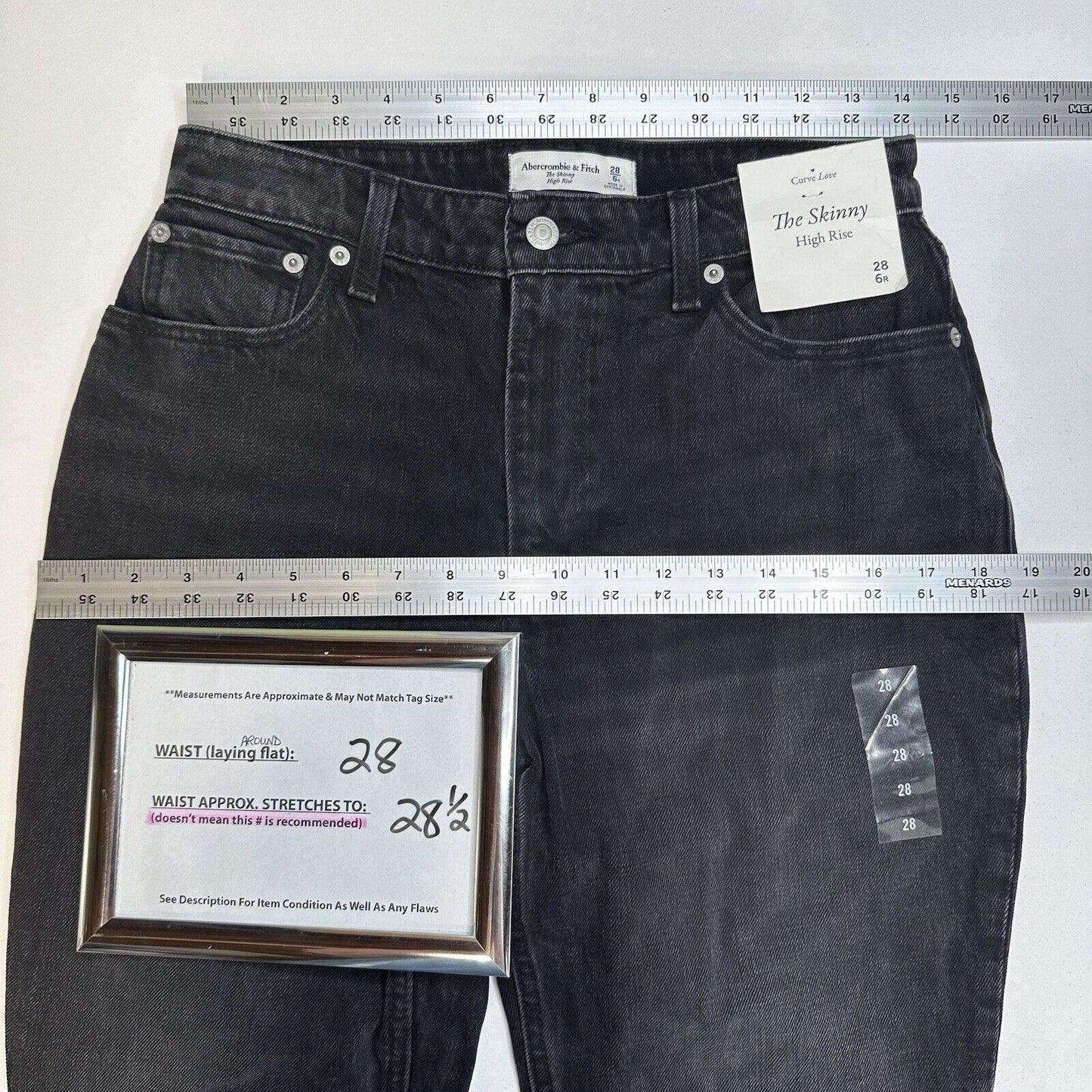 Abercrombie Fitch Jeans 28 6 Skinny High Rise Curve Love Black Denim Fray NEW