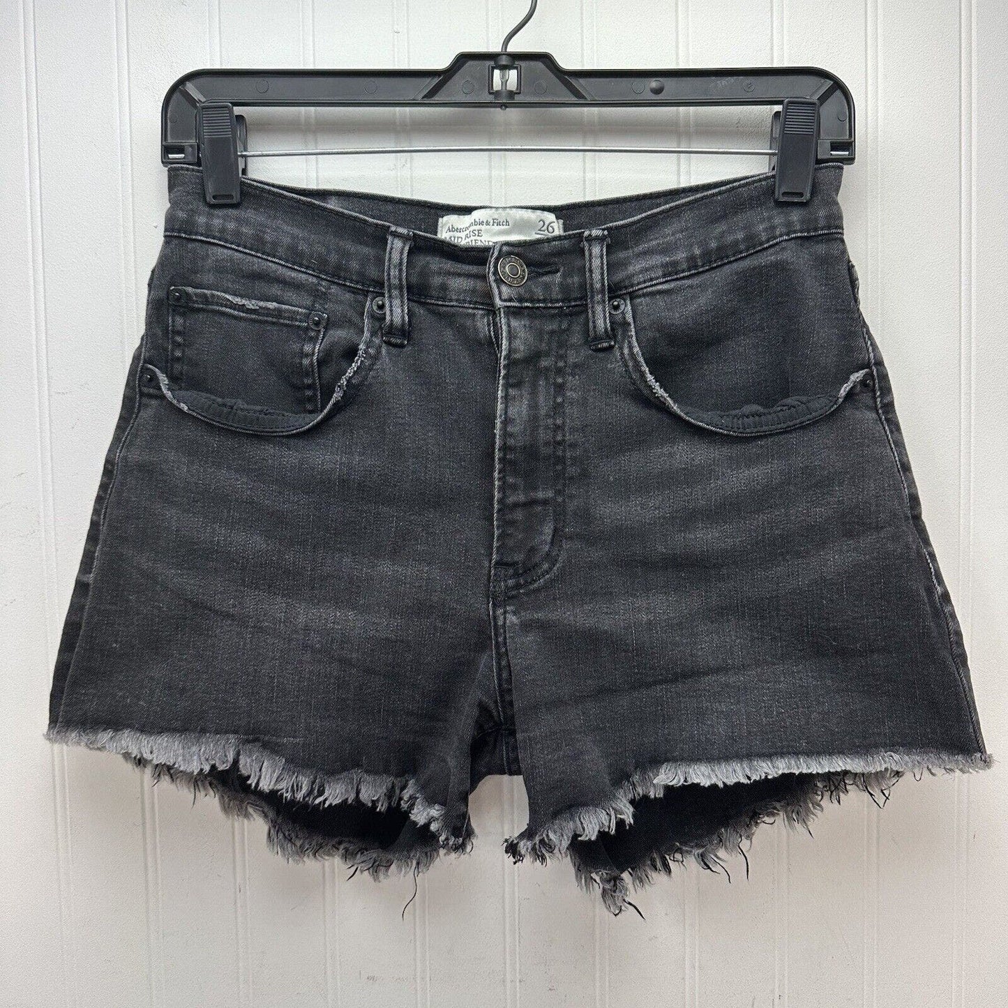 Abercrombie Fitch Shorts Womens 26/2 Faded Black Boyfriend Midrise Denim Fray