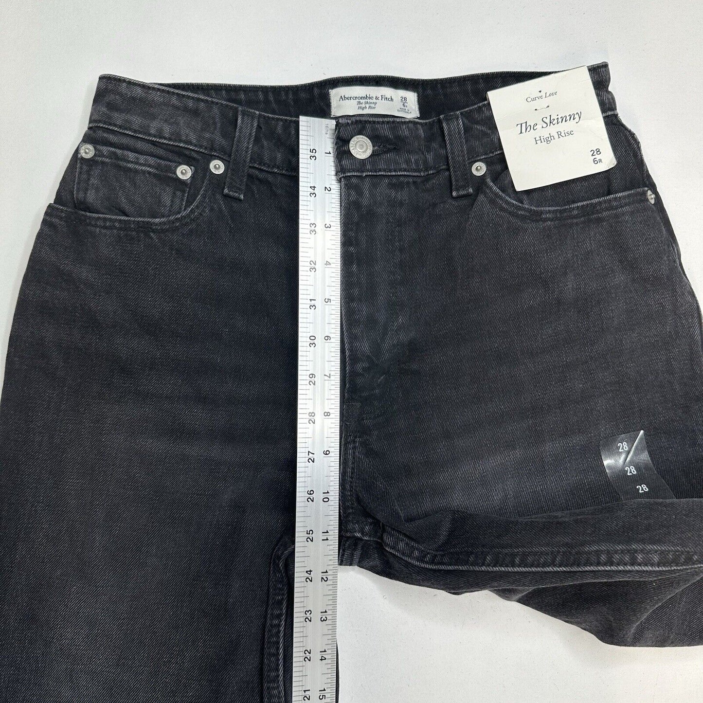 Abercrombie Fitch Jeans 28 6 Skinny High Rise Curve Love Black Denim Fray NEW