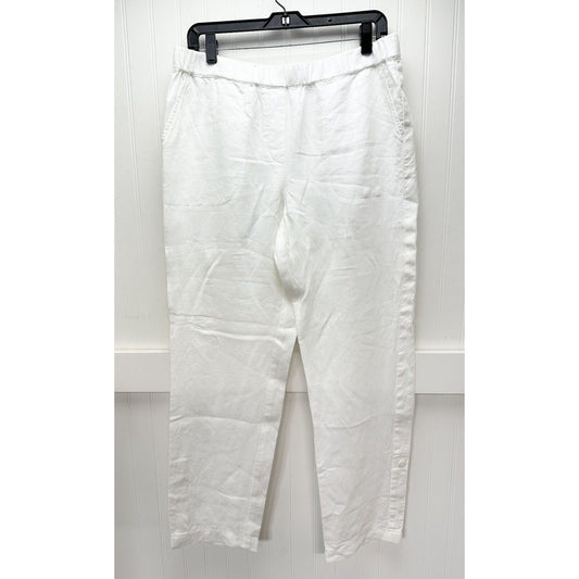 J Jill Pants Medium Purejill Linen Pull On Neutral White Roll Up Hem Coastal EUC