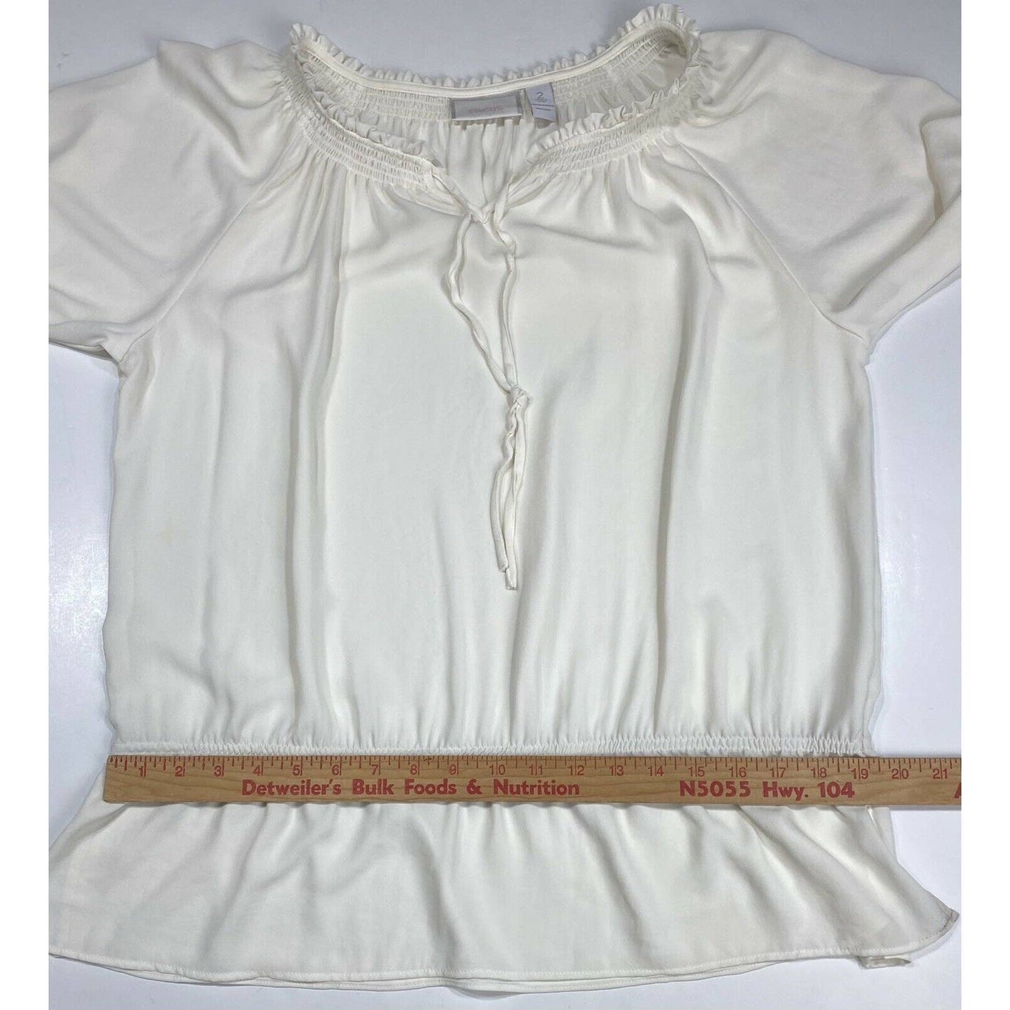 Chicos Peasant Blouse Sz 2 (US 12 Large) Womens Ivory Off White Flowy Boho Top