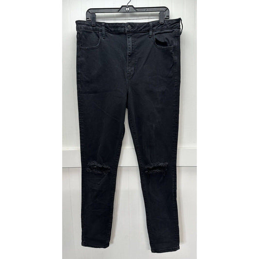 American Eagle Super Hi-Rise Jegging 18 Long Super Stretch X Black Denim Holes