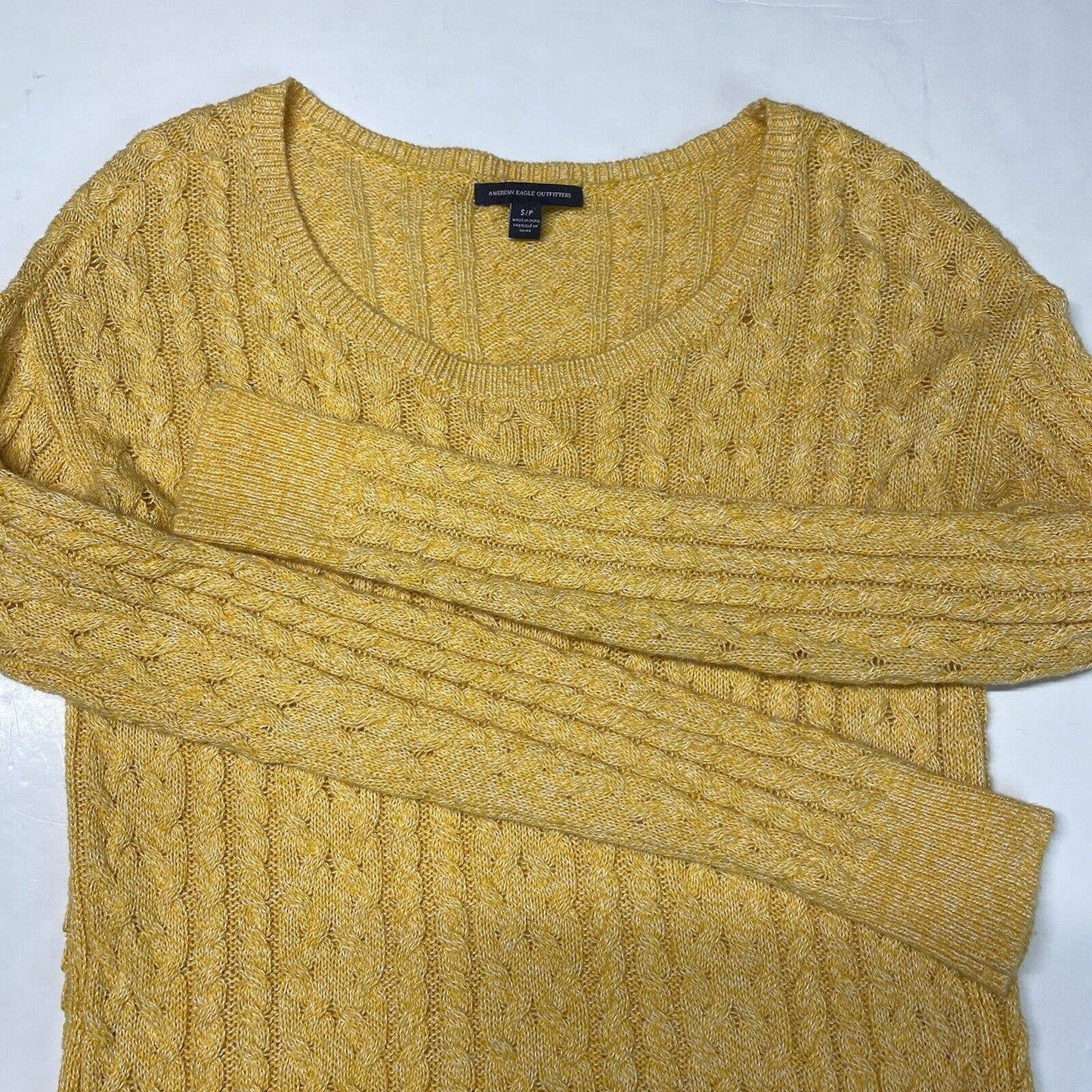 American Eagle Cable Knit Sweater Sz Small Womens Yellow Zippers Long Sleeve Top