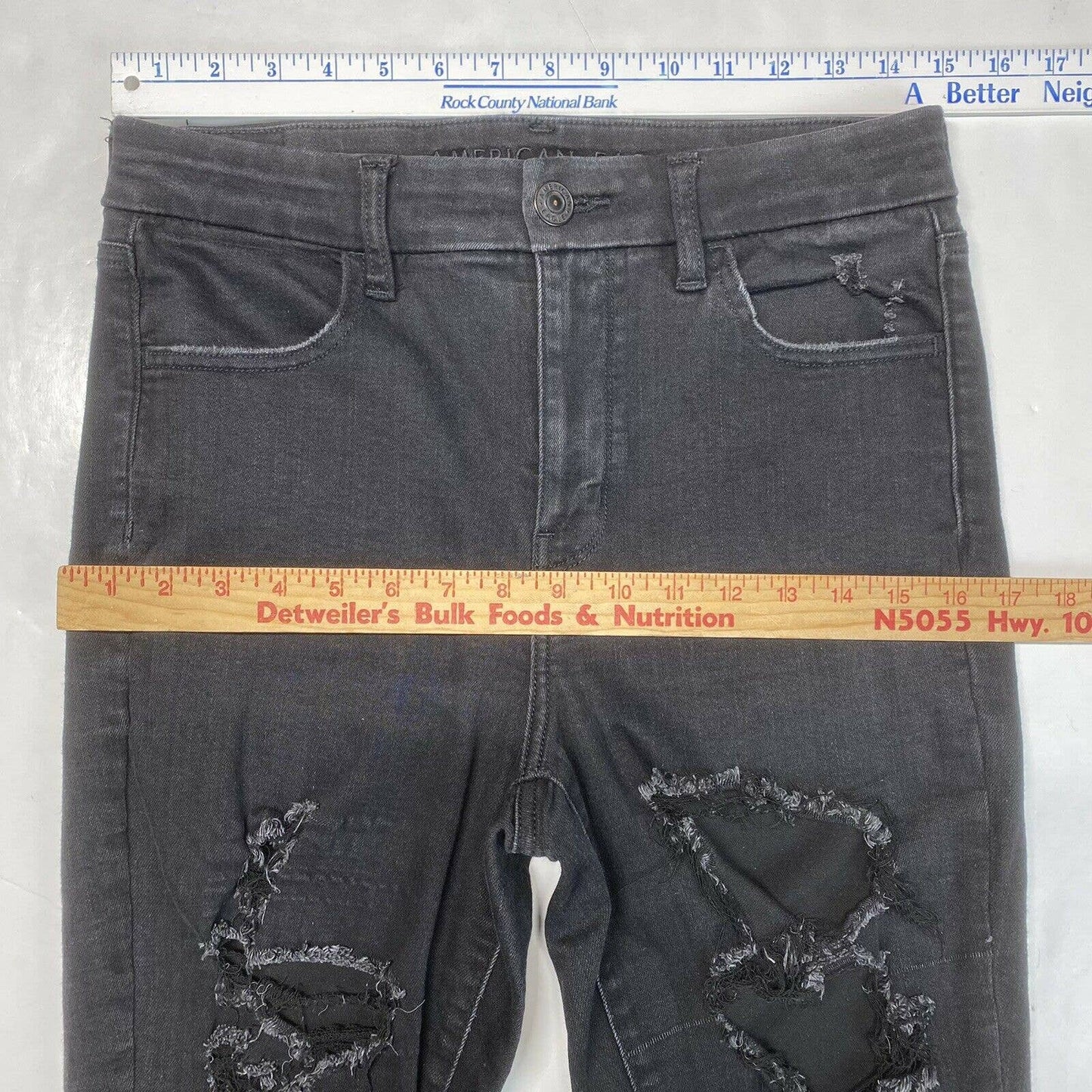 American Eagle Curvy High Rise Jegging Sz 10 Next Level Black Denim Jeans Holes