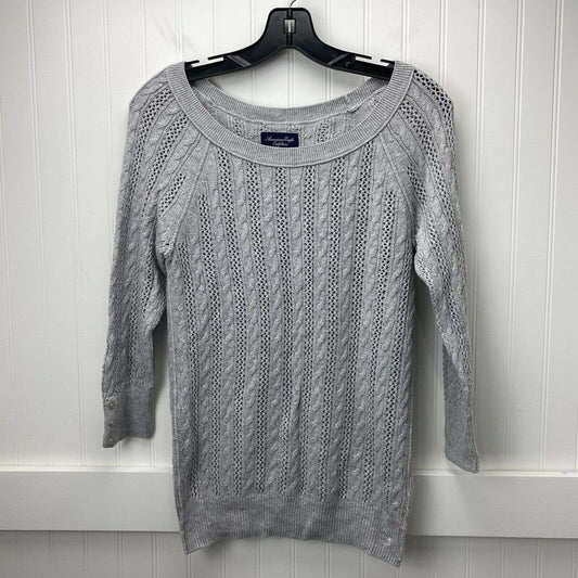 American Eagle Open Cable Knit Sweater Sz Medium Stretch Gray Long Sleeve Top