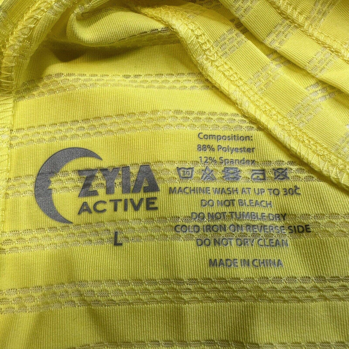 Zyia Active Nimbus Split Back Tank Top Large Yellow Open Back Sheer Stripe EUC