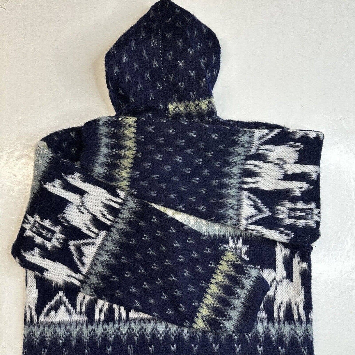 Tejidos Ruminahui Alpaca Hooded Sweater Jacket Sz Small Blue Zip Up Aztec Hoodie