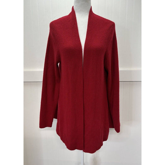 PURE Collection Cashmere Open Front Cardigan 14/16 (Large) Red Longline Sweater