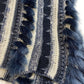Chicos Knit Poncho L/XL Blue/Beige Sparkle Striped Sequins Faux Fur Fringe NEW