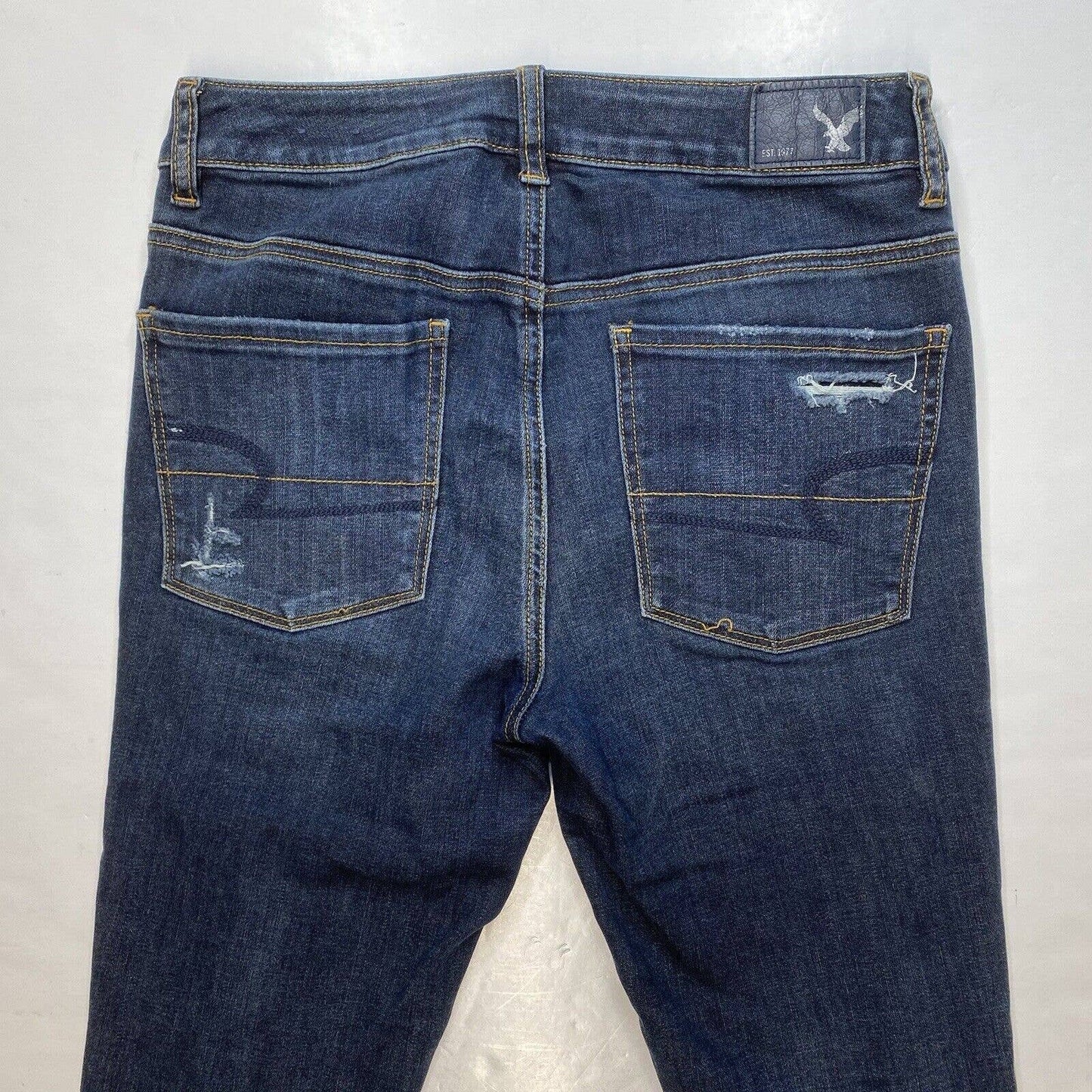 American Eagle Hi-Rise Jegging 6 Reg Super Stretch Denim Jeans Dark Ripped Holes