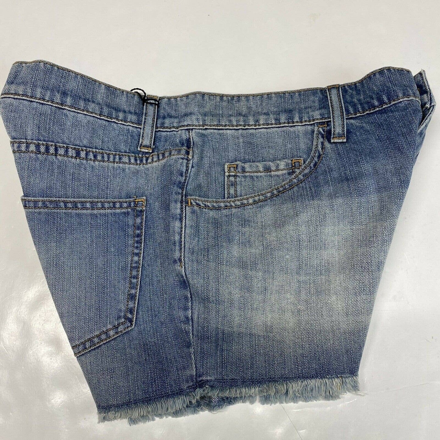 London Jean Denim Shorts Sz 4 Womens Midrise 100% Cotton Blue Jean Raw Hems NEW