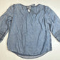 LC Lauren Conrad Chambray Lyocell Blouse Small Blue Long Sleeve Top Crochet Trim