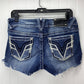 Vigoss Chelsea Cut Off Shorts Sz 7/8 Womens Denim Blue Jean Rhinestones Raw Hems