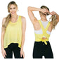 Zyia Active Nimbus Split Back Tank Top Large Yellow Open Back Sheer Stripe EUC