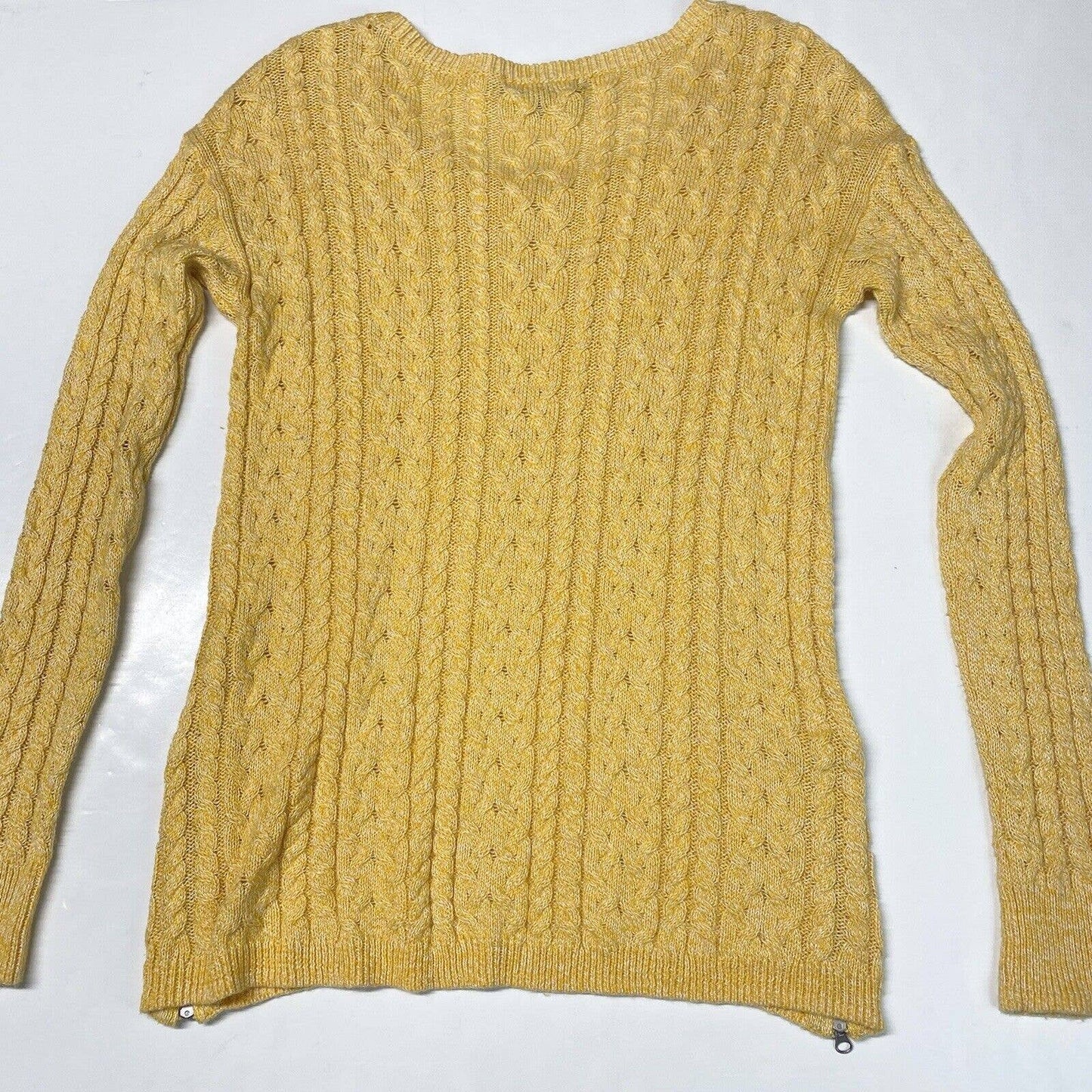 American Eagle Cable Knit Sweater Sz Small Womens Yellow Zippers Long Sleeve Top