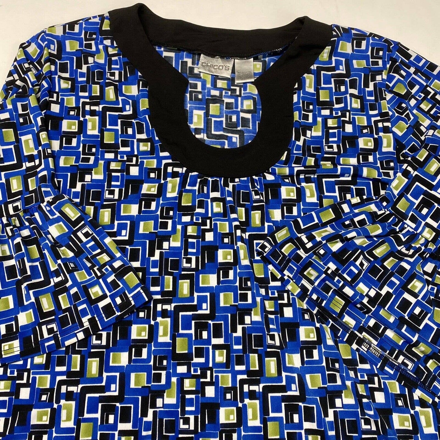 Chicos Blouse Sz 3 (US 16 / XL) Womens 3/4 Bell Sleeve Retro Multicolor EUC