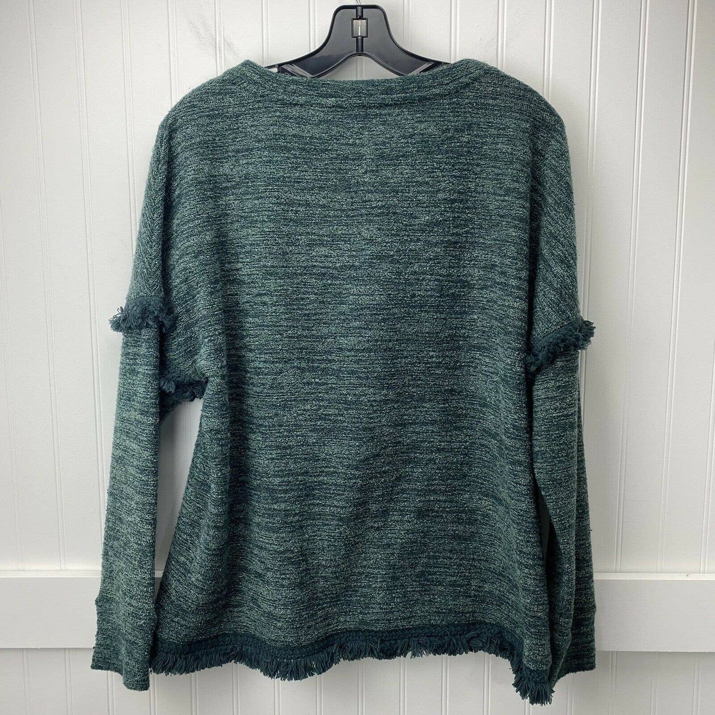 Knox Rose Sweater Sz Small Forest Green Boho Frayed Fringe Long Sleeve Pullover