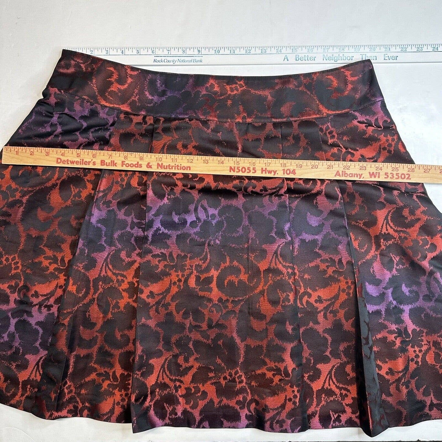 Lane Bryant Floral Skirt 20 Red/Purple/Black Gradient A-Line Pleats Zipper EUC