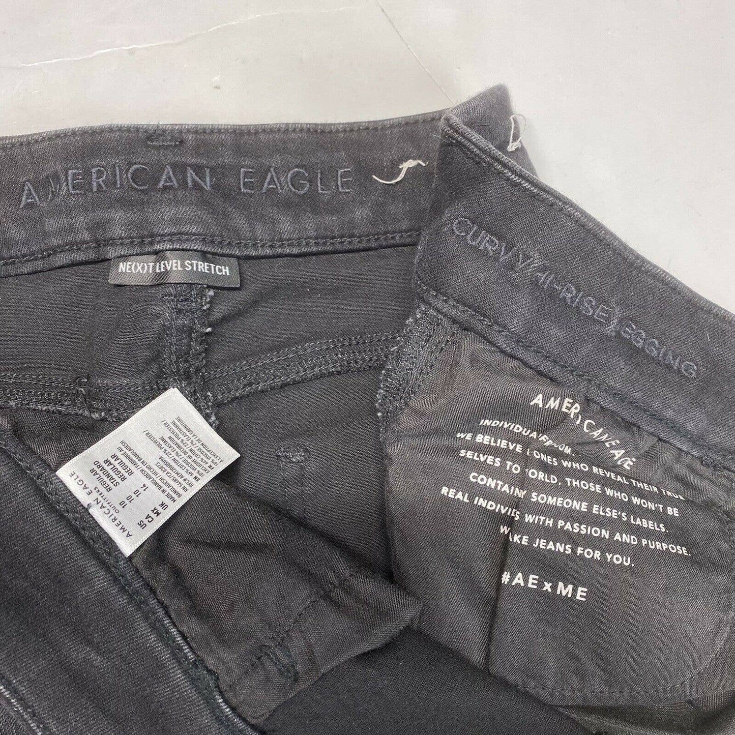 American Eagle Curvy High Rise Jegging Sz 10 Next Level Black Denim Jeans Holes