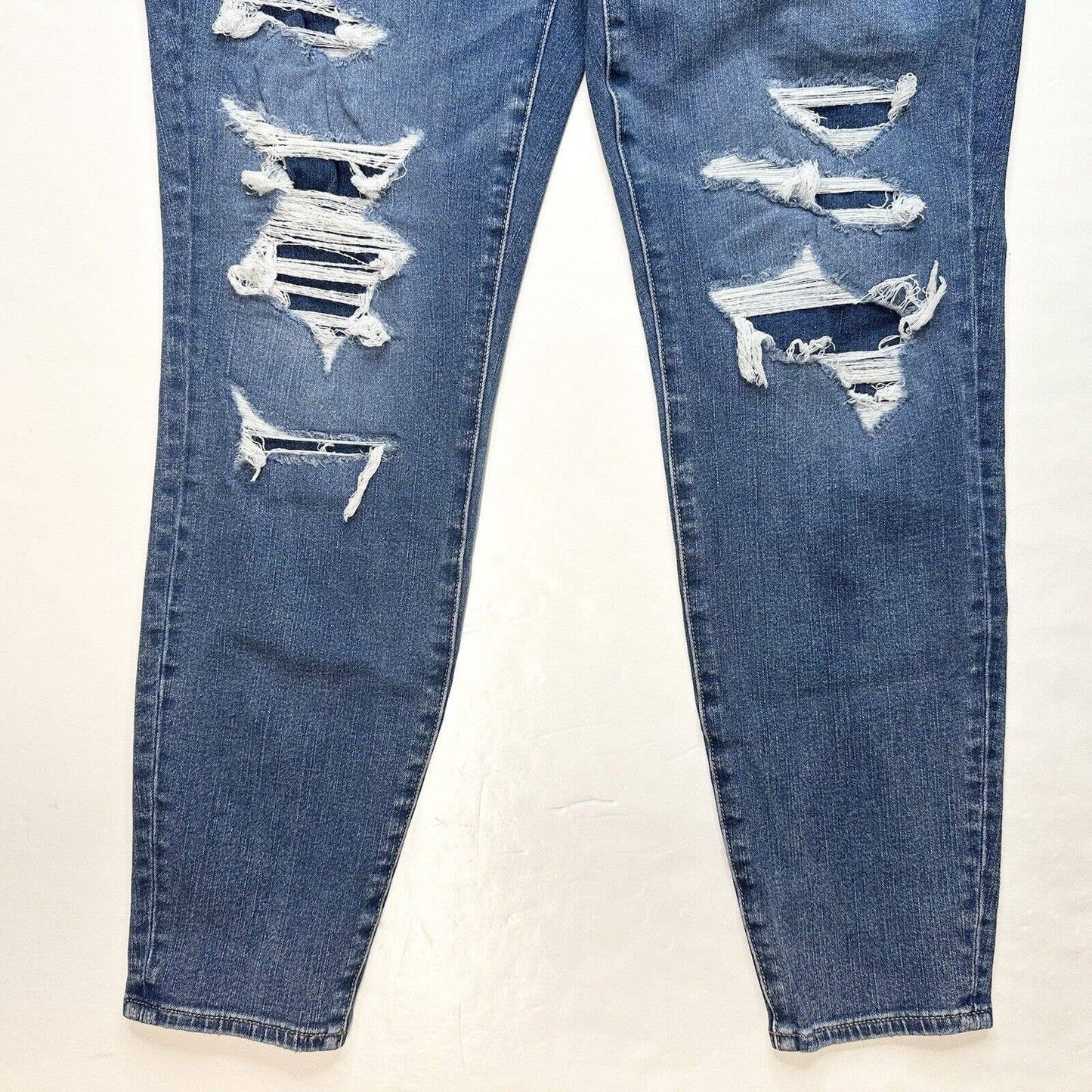 American Eagle Curvy Hi-Rise Dream Jegging 10 Stretch Blue Denim Repaired Holes