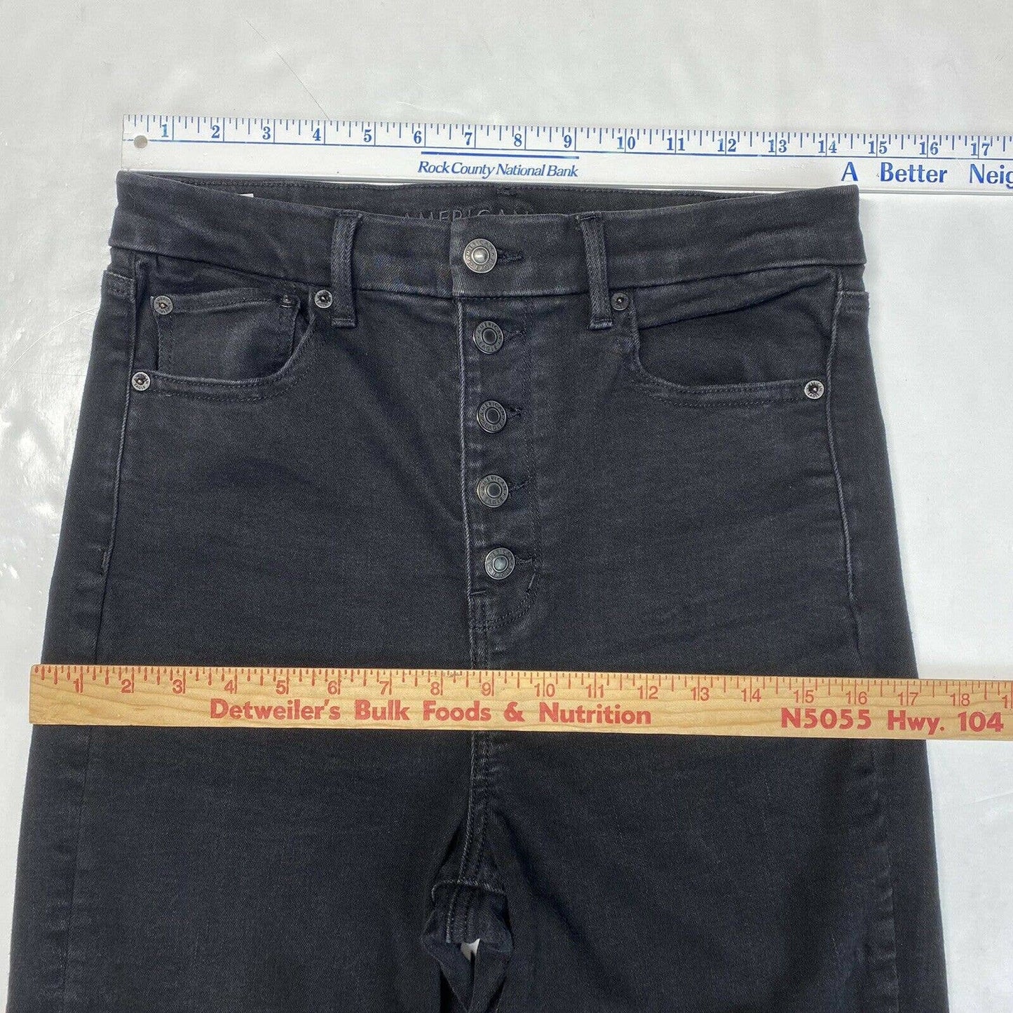 American Eagle Curvy Highest Rise Flare Sz 10 Next Level Stretch Black Denim