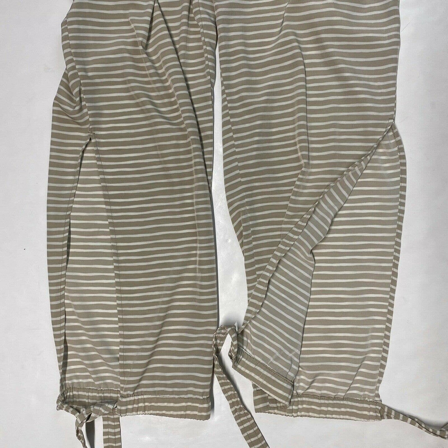 Black Label Chicos Striped Ankle Tie Pants Sz 2 (US 12) Beige Elastic Side Zip