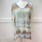 Reina Open Knit Top Sz 2 Tie Dye Short Sleeve Shirt Rhinestones Jewels EUC