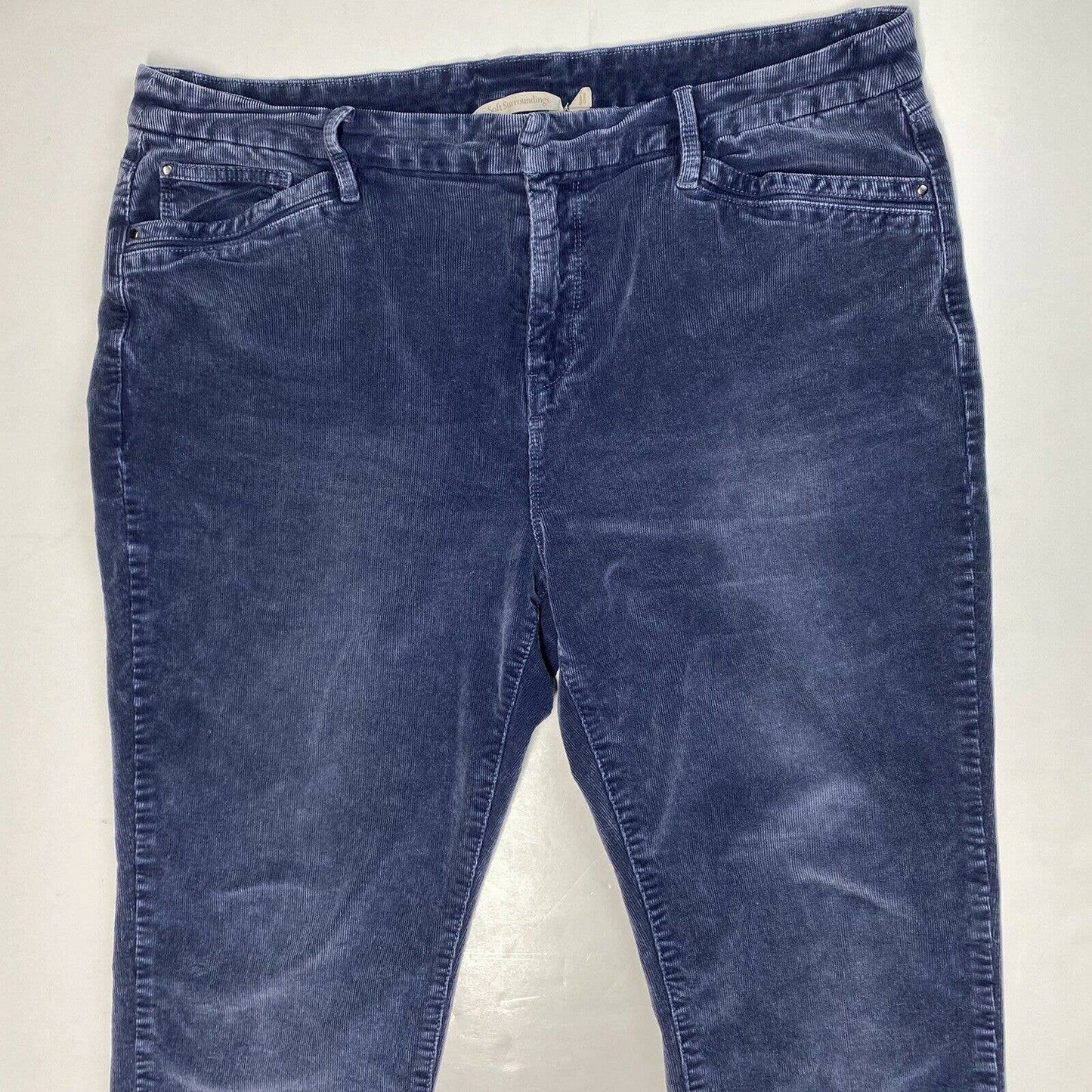 Soft Surroundings Blue Corduroy Pants Sz 14 Petite High Rise Tapered Leg Short